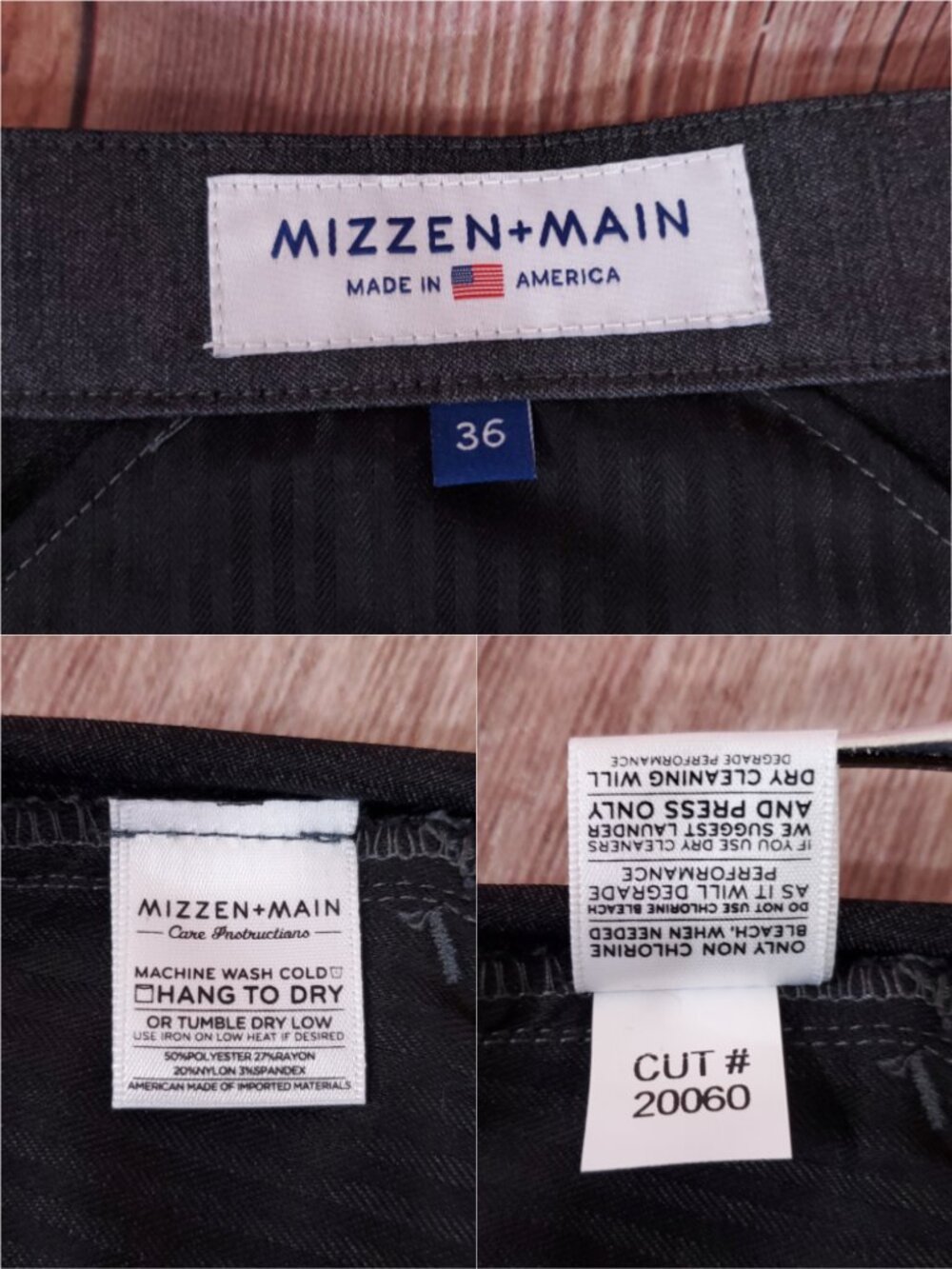 NWT Mizzen Main Performance Trousers Pants Mens 36 Gray Stretch Unhemmed - Picture 13 of 16